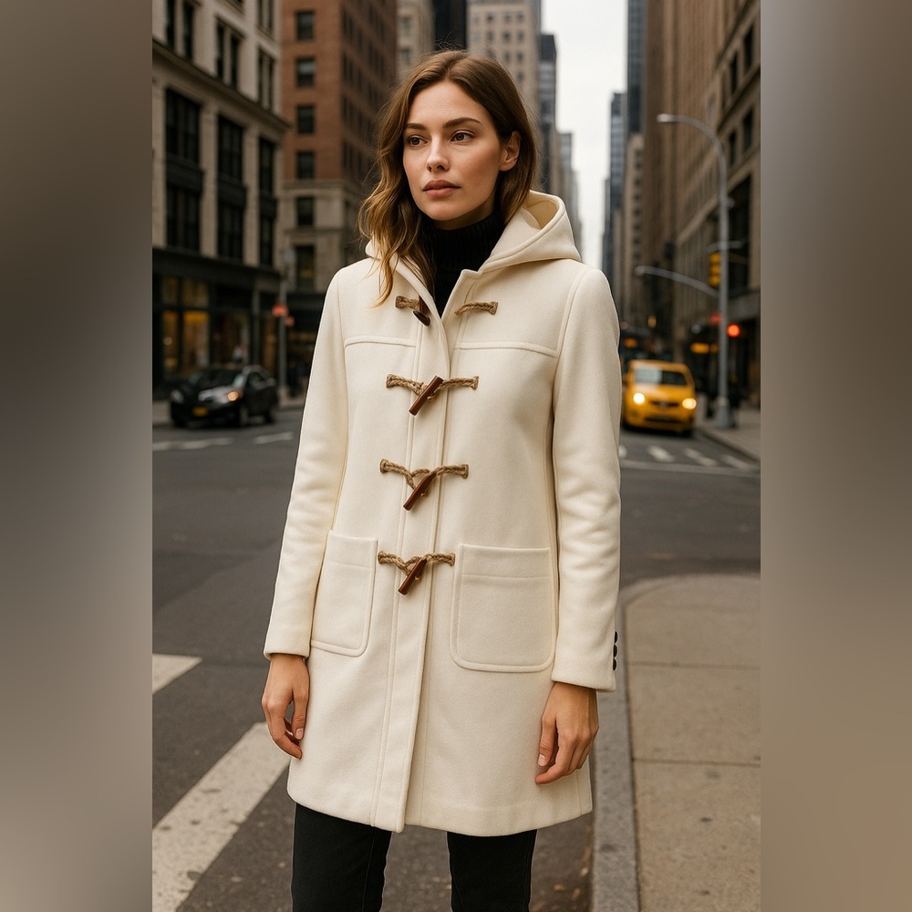 ✨ J.Crew Wool–Cashmere Toggle Coat (Nello Gori Fabric) – Ivory – Size 0